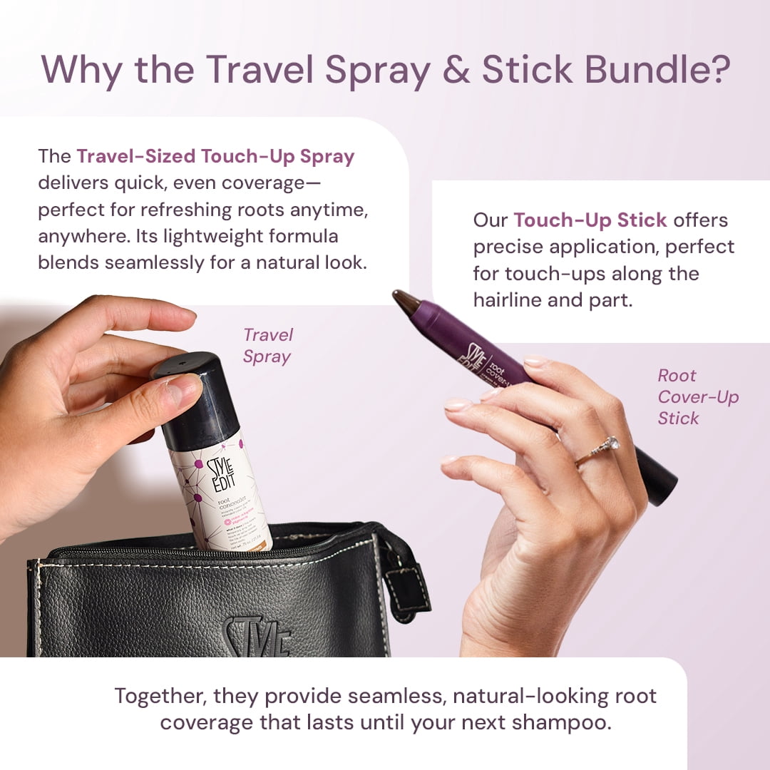 Style Edit Root Cover-Up Stick + Travel Sized Concealer Spray Medium Brown 0.86 oz