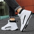 thumbnail image 3 of XIMIN Men's Leather High Top Platform Sneakers Ankle Boots Fashion Comfy Walking Tennis Casual Lace-Up Dad Shoes for Outdoor Basketball Style Anti Slip Footwear (11, White), 3 of 8