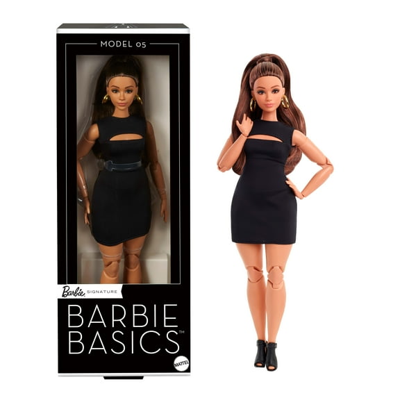 Barbie Basics Collectible Doll, Model 05 with Brunette Hair, Black Dress & Heels