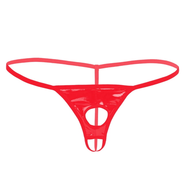 Aislor Culottes en Cuir pour Hommes Lingerie Taille Basse Micro Shorts Métalliques String Bas Rouge m