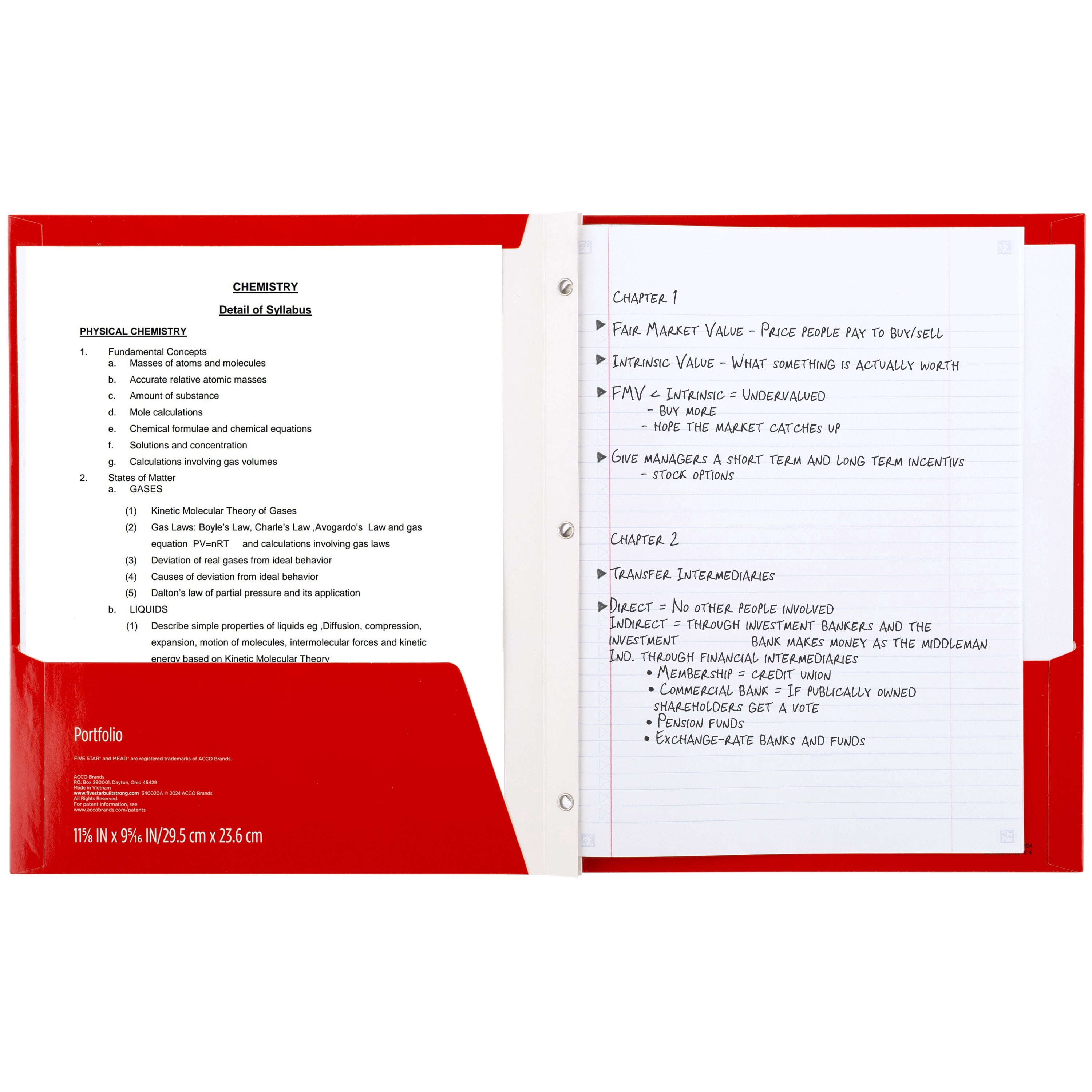 Five Star 2-Pocket Folder with Prong Fasteners, Red (34557)