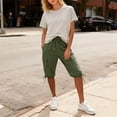 thumbnail image 4 of Hngshg Plus Size Cargo Capris for Women Bow Drawstring Solid Color Casual Pants with Pockets Summer Vacation Workout Pants, 4 of 7