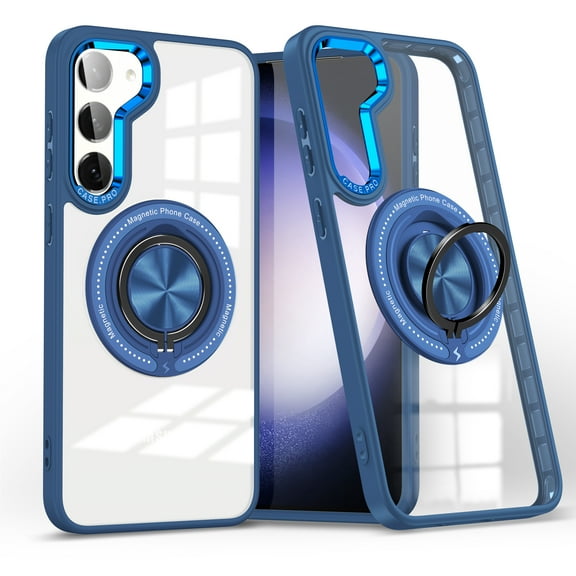 Clear Case for Samsung Galaxy S23 Plus, Magnetic [Compatible with Magsafe] with 360° Rotatable Ring Kickstand Slim Transparent Men Women Shockproof Protective Phone Cover for Galaxy S23 Plus, Darkblue