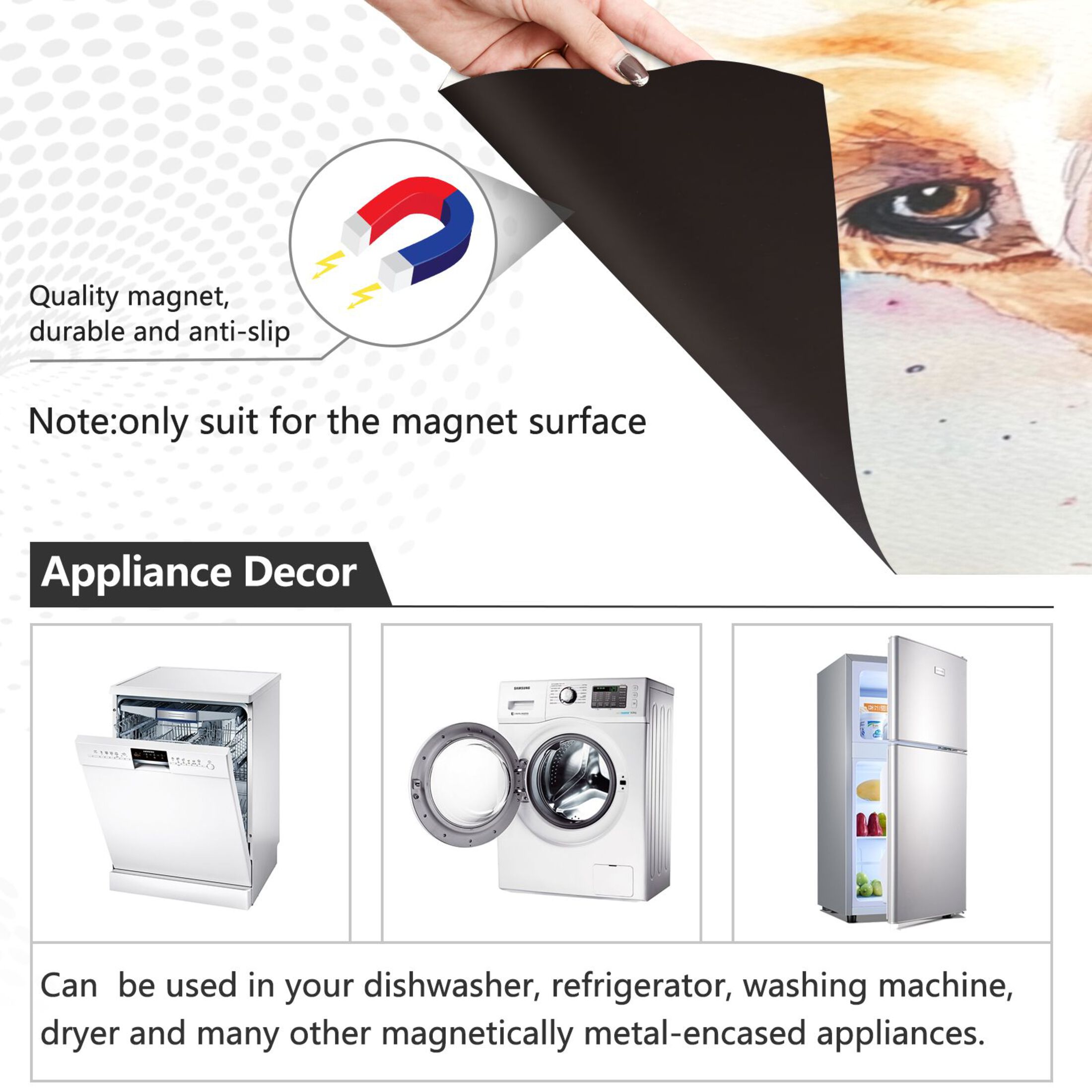 Dishwasher Magnetic Sticker 23x26 Inch Refrigerator Magnetic Sticker Washing Machine Magnetic Sticker Kitchen Panel Magnetic Sticker Home Decor Brown Watercolor Dog