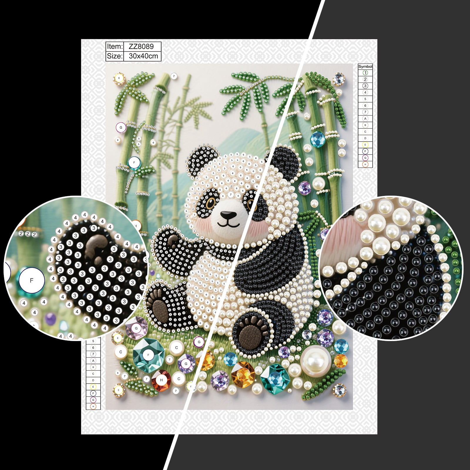 FLOPESN DIY Gemstone Pearl Painting Kit - 9.84x13.78 Inch Frameless Colourful Canvas Art for Adults, Stress Relief Craft & Home Wall Decor-Panda