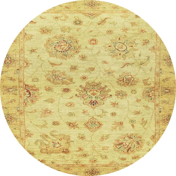 Ahgly Company Machine Washable Indoor Round Abstract Yellow Area Rugs, 3' Round