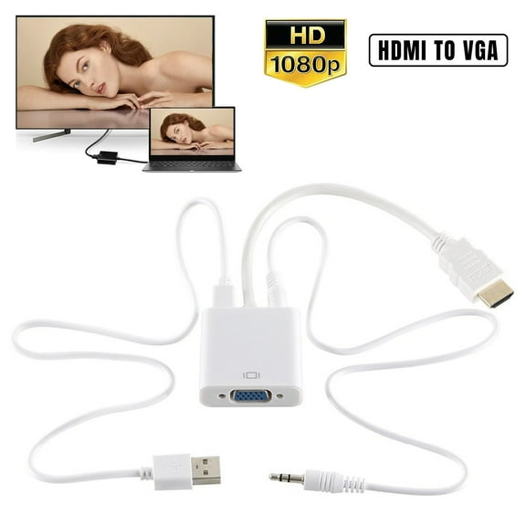 HDMI to VGA with Audio Adapter,Gold-Plated 1080P HDMI to VGA Adapter Video Converter Male to Female with 3.5mm Audio Port for PC,Laptop,DVD