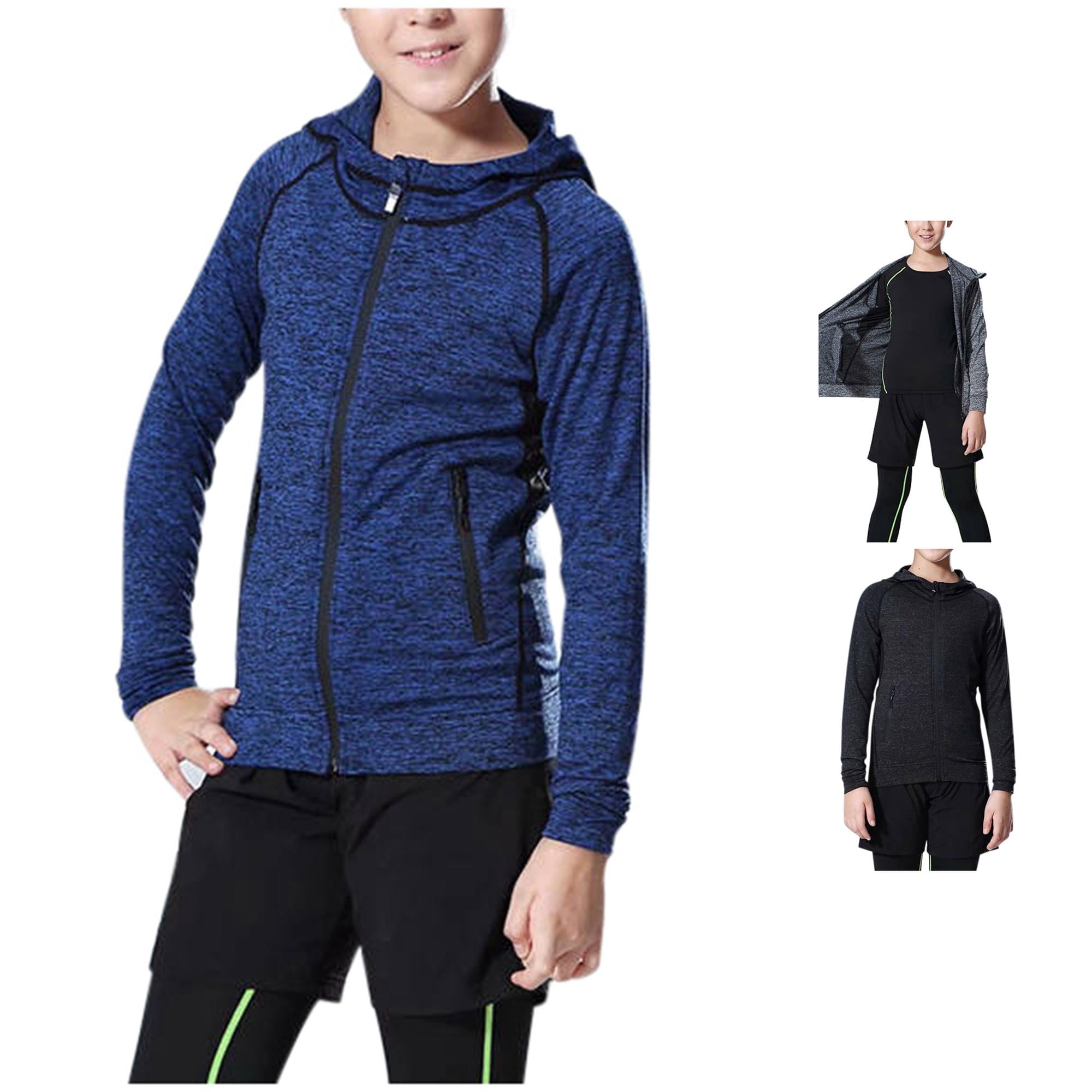 Boys Zip Up Sweatshirt Long Sleeve Athletic Pullover for Kids Workout Tops Boys Raglan Hoodies 10-11 Years