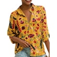 thumbnail image 4 of Sonducket Blusa informal con botones de manga larga y estampado de gasa para mujer Prendas para la parte del cuerpo Amarillo METRO, 4 of 6