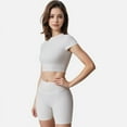 thumbnail image 3 of Women's Short Sleeve Ribbed Crop Top with Crew Neck and Stretch Fabric - Small, White, 3 of 6