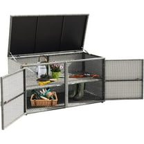 RONG-3 Deck Box Outdoor Wicker Storage Box Cabinet, 88 Gallon Patio Rattan Storage Container Bin Box for Furniture Tools in Garden Balcony Porch Yard,Grey