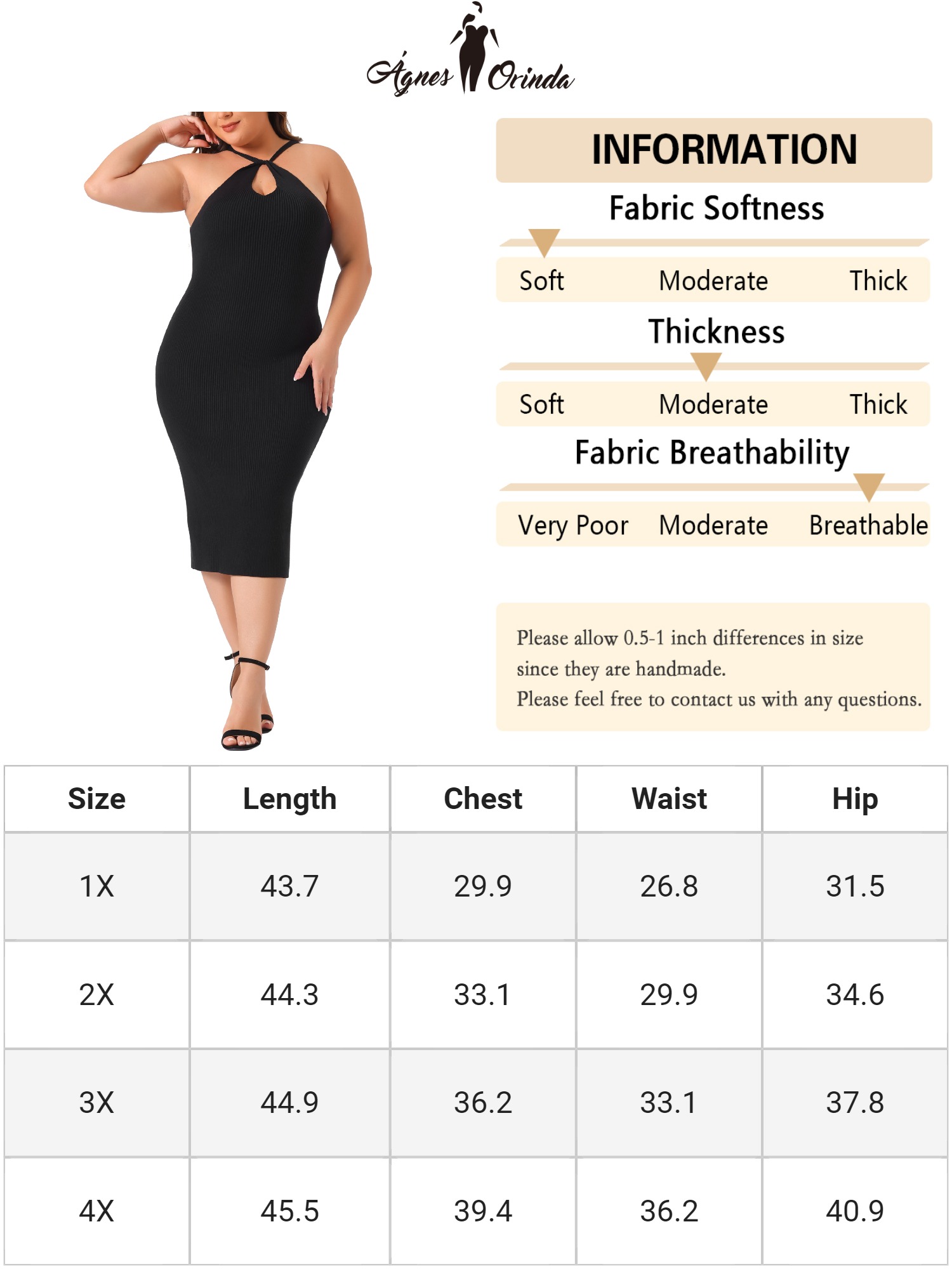 DARING DIVA Plus Size Sweater Twist Front Halter Neck Midi Dress 3X Black