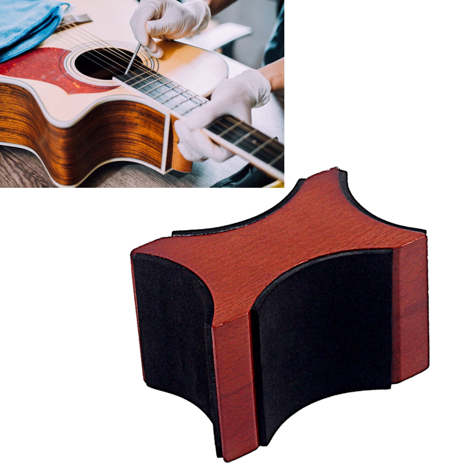 Guitar Neck Rest, Mahogany Wooden Holder with Adjustable Height for Bass Ukulele Mandolin Banjo, Cork Padding for Scratch Protection