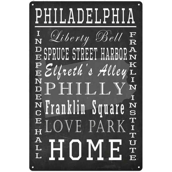 Philadelphia PA Landmarks Chalkboard Look Metal Sign 12x18 2180008094