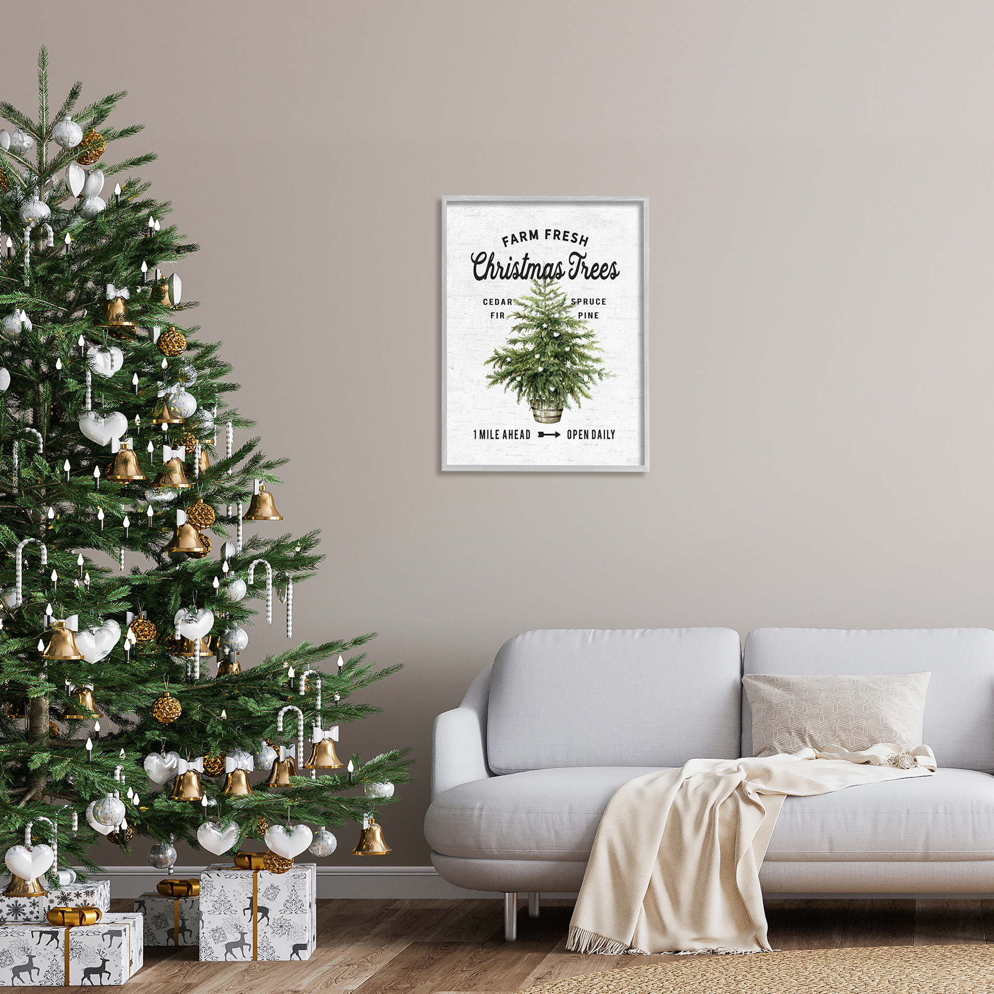 Farm Fresh Fir & Pine Christmas Advertisement Sign Botanical & Floral Graphic Art Framed Art Print Wall Art