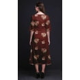 thumbnail image 2 of Bimba Cotton Red Leaves & Camellias Floral Printed Ladies Asymmetrical Pocket ShiftÂ&nbsp;DressÂ&nbsp;Short Sleeve V Neck MidiÂ&nbsp;Dress-XXX-Large, 2 of 4