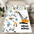 thumbnail image 2 of Manfei Construction Truck Teen Queen Sheet Sets, Cartoon Yellow Car Flat Sheet, Vehicle Theme Queen Fitted Sheet, Breathable Home Decor, 4pcs, 2 of 7