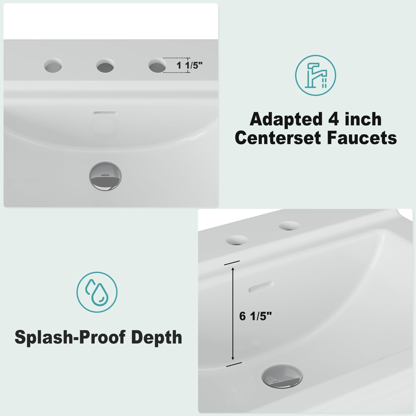 Pedestal Sinks, Ceramic Sink for Bathroom, Rectangular Shape, Space-Saving, Overflow & Single Faucet Hole