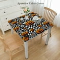 thumbnail image 2 of nygtbtfer  Halloween Jack O Lantern Pumpkin Farm Vinyl Flannel Backed Tablecloth, Black Gingham Check Pumpkins and Bats Halloween Vinyl Tablecloth with Flannel Backing, 2 of 7