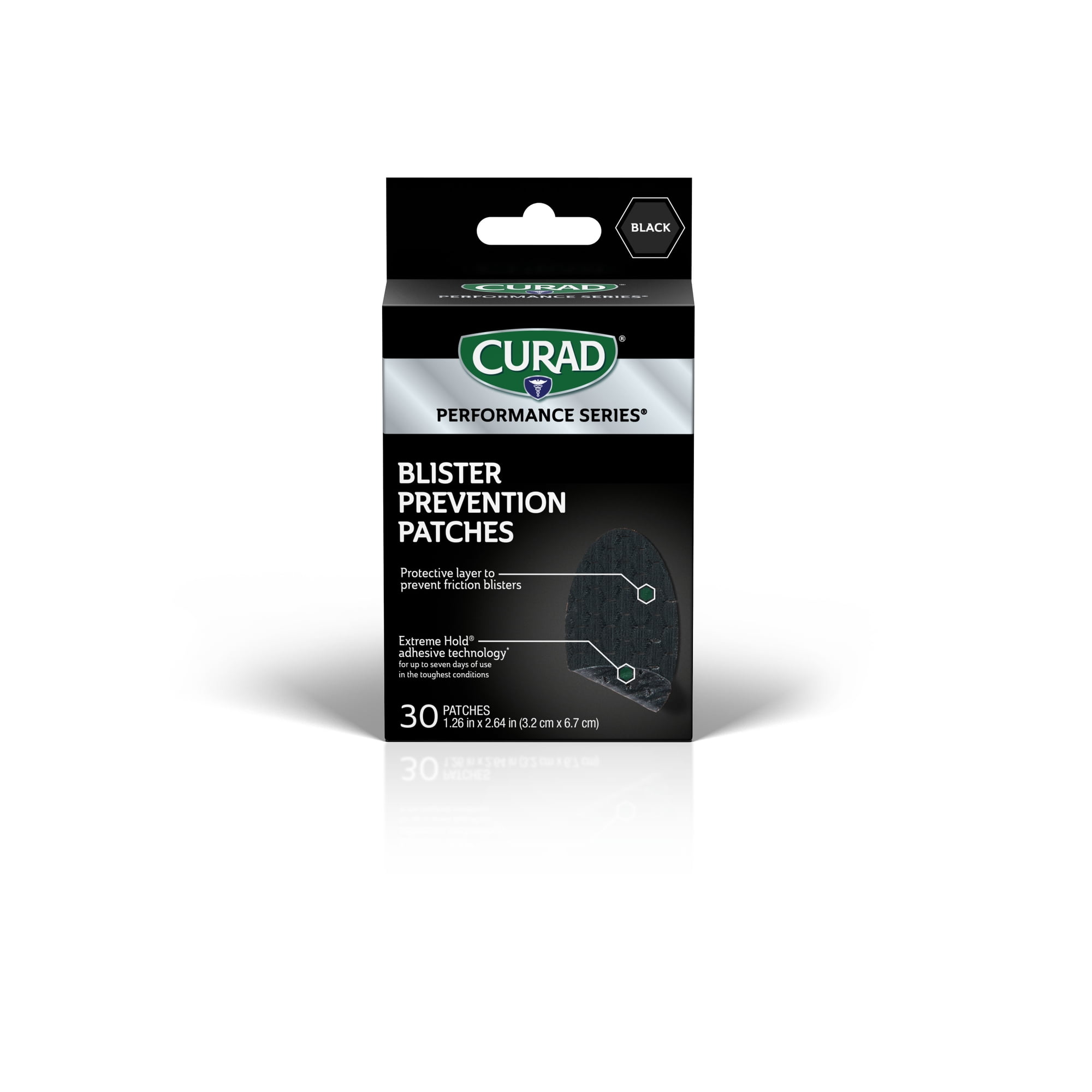 Curad Performance Series Blister Prevention Patch, 30 Count, Black