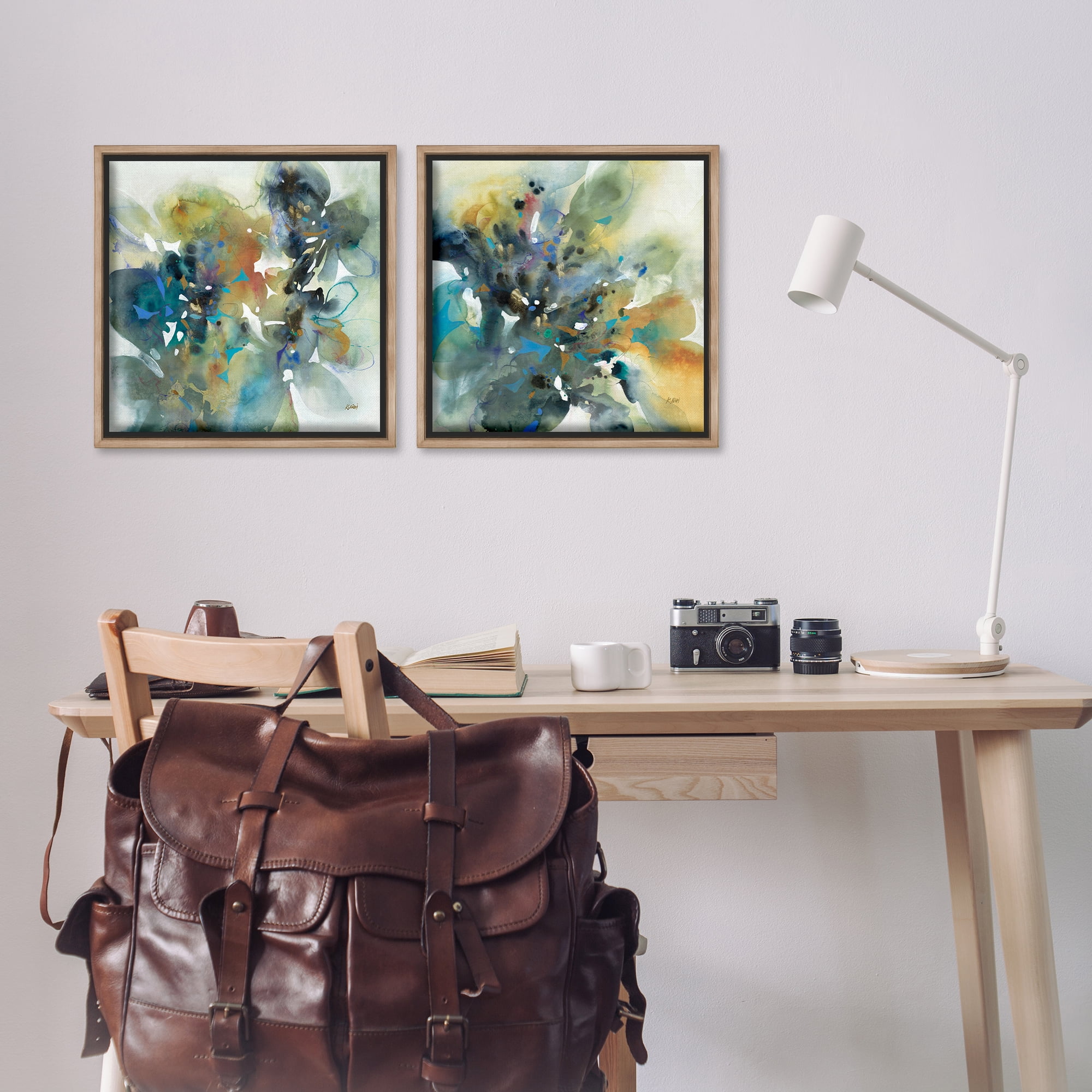 Stupell Industries Layered Faded Abstracts Abstract Painting Brown Floater Framed Canvas Art Print Wall Art, 18 x 18, Set of 2