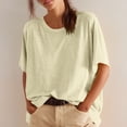 thumbnail image 2 of Camisas de Manga Corta para las Mujeres Casual Cuello Redondo Sólido, Mezcla de Algodón Moda de Verano Blusa Superior, 2 of 9
