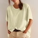 thumbnail image 2 of Camisas de Manga Corta para las Mujeres Casual Cuello Redondo Sólido, Mezcla de Algodón Moda de Verano Blusa Superior, 2 of 9