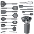 thumbnail image 1 of Juego de 15 utensilios de cocina de silicona y acero inoxidable con soporte, resistente al calor y apto para lavaplatos, color gris, 1 of 8