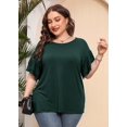 thumbnail image 3 of SHOWMALL Plus Size Shirt for Women Dark Green 3X Crewneck Double Ruffle Short Sleeve Tunic Top Flowy Summer Loose Fitting Clothing, 3 of 10