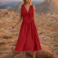 thumbnail image 3 of Vestido de Espalda Abierta para las Mujeres Cuello Sling Detalle de Encaje, Sólido Y Cuadrado Impresión Vestido sin Mangas Casual, 3 of 6