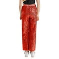 thumbnail image 2 of HULIJA Kids Girls Sequin Modern Jazz Dance Pants Disco Party Flared Trousers Wide Leg Bell Bottoms Red 16, 2 of 7