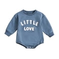 thumbnail image 2 of Newborn Baby Sweatshirt Long Sleeve Crewneck Letter Embroidery Romper Infant Boys Girls Spring Fall Soft Onesie Outfits Blue 3-6 Months, 2 of 7
