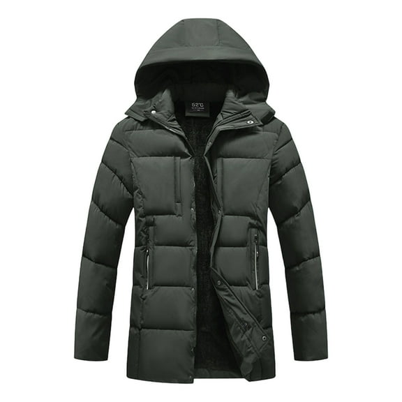 gbyLJF Men's Mid-long Down Jacket Solid Color Long Sleeve Hooded Puffer Jackets Winter Thickened Zip Up Outwear Coats