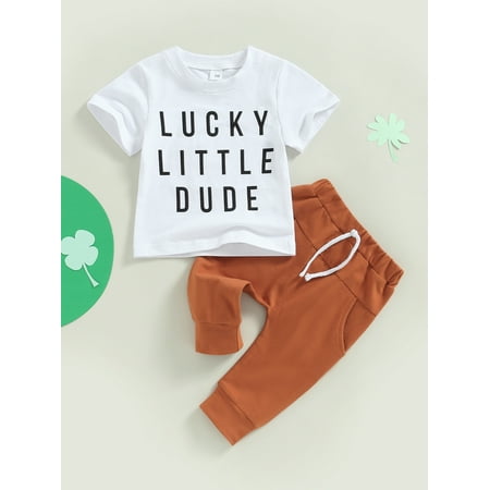 

Infant Toddler Boys Outfit Summer Letter Print Short Sleeve T-shirt and Stretchy Casual Pants Set(0-3 Years)