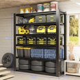 thumbnail image 3 of 78" H Metal Storage Shelving, 3000LBS Heavy Duty Shelves Unit, Adjustable 5 Tier Storage Rack,  Utility Shelf for Garage, Warehouse, Bedroom, Kitchen,18" D×47.5“W×78”H, Black, 3 of 8