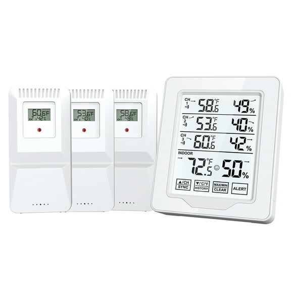 Indoor Outdoor Thermometer and Humidity Monitor 500ft/150m Range with 3 Remote Sensors and White Backlight Hygrometer Thermometer