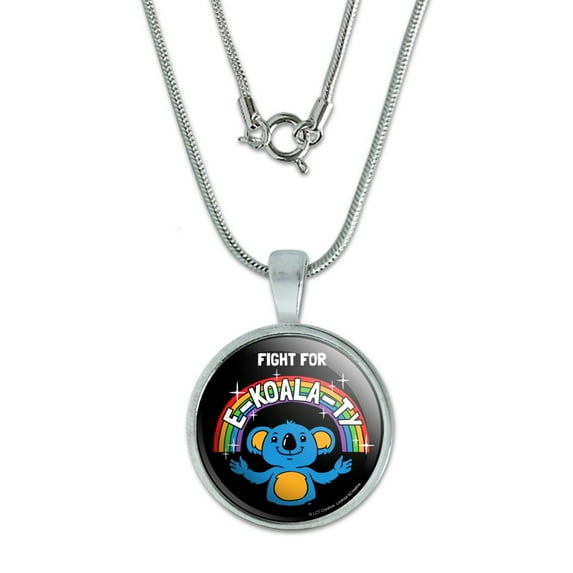 Fight For E-Koala-Ty Equality Rainbow Funny Humor 0.75" Pendant with Sterling Silver Plated Chain
