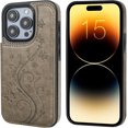 thumbnail image 3 of Compatible with iPhone 15 Pro Case Wallet with Card Holder,Embossed Butterfly Pattern PU Leather Double Buttons Flip Protective Shockproof Cover for Magnetic Car Mount 6.1 Inch (Gray), 3 of 14