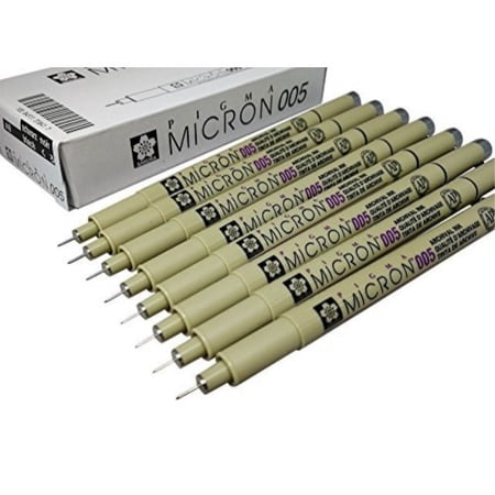 Sakura Pigma Micron pen 005 Black ink marker felt tip pen, Archival pigment ink, fine point for artist drawing pens 8 pen set