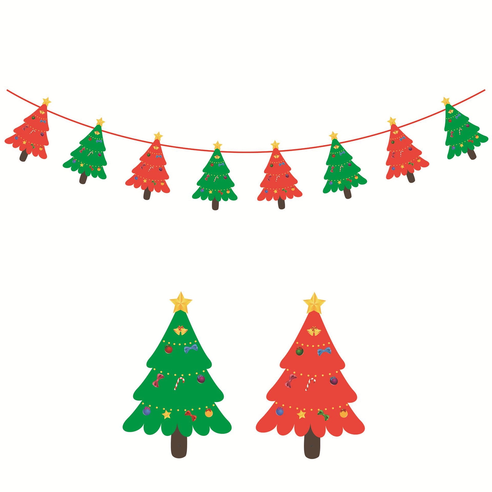 Paper Christmas Tree Hanging Garland Flag Xmas Banner For Christmas Decors 