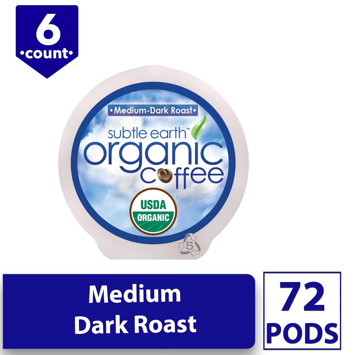 Subtle Earth Organic Single Serve Cups, Medium Dark Roast, Compatible with Keurig 2.0 K-Cup, 72 Ct (6 Boxes of 12)