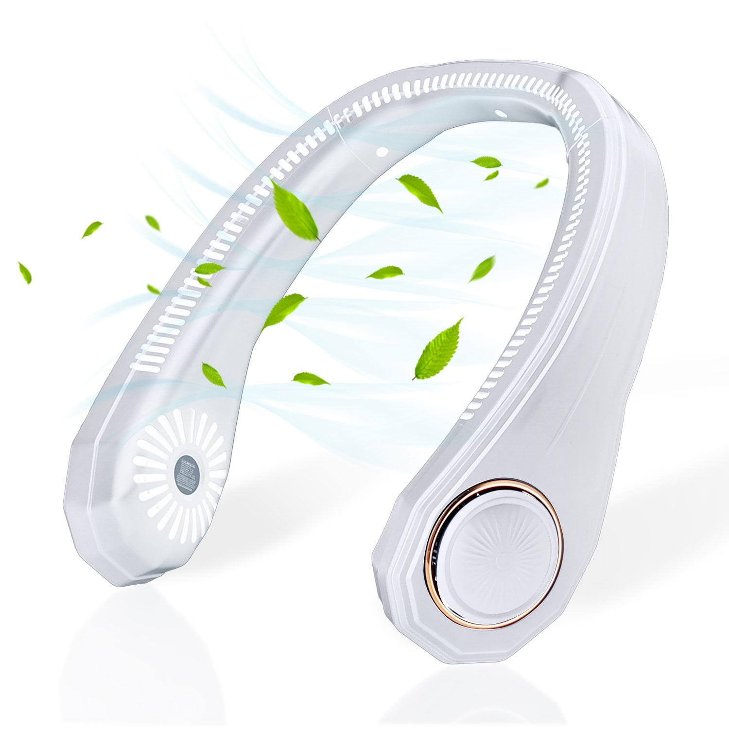 Hengswere Portable Neck Fan, 4000 mAh Rechargeable Hands Free Bladeless Fan with USB and 3 Speeds Wearable Personal Mini Fan, White for Traveling, Hiking, Office