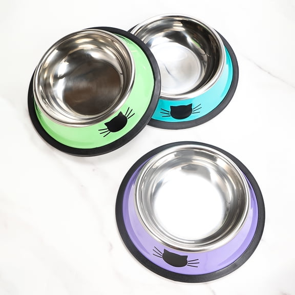 3 Pack Stainless Steel Cat Food Bowls Anti-Slip Feeding Dishes for Kittens Small Pets Water Food Bowl