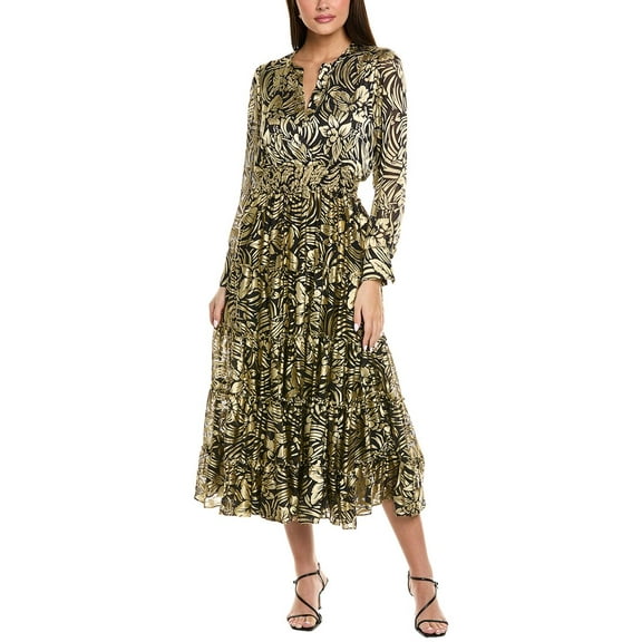 Elie Tahari womens The Francesca Silk-Blend Midi Dress, xs, Metallic