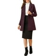 thumbnail image 3 of INSPIRE CHIC Women's Coat Solid Color Notched Lapel Single Breasted Winter Peacoat Purplish Red L, 3 of 8