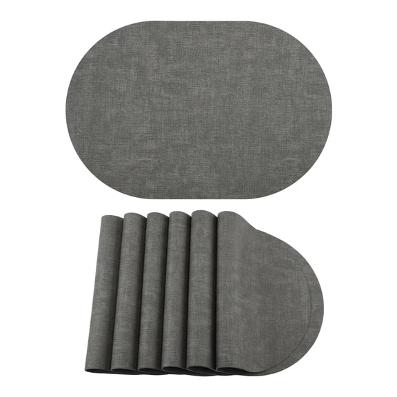 Placemats Set of 6 Oval Leather Placemats for Kitchen Dining Table Decor Heat Resistant Table Placemats Wipeable Table Mat Dark Gray 17.7x11.8inch