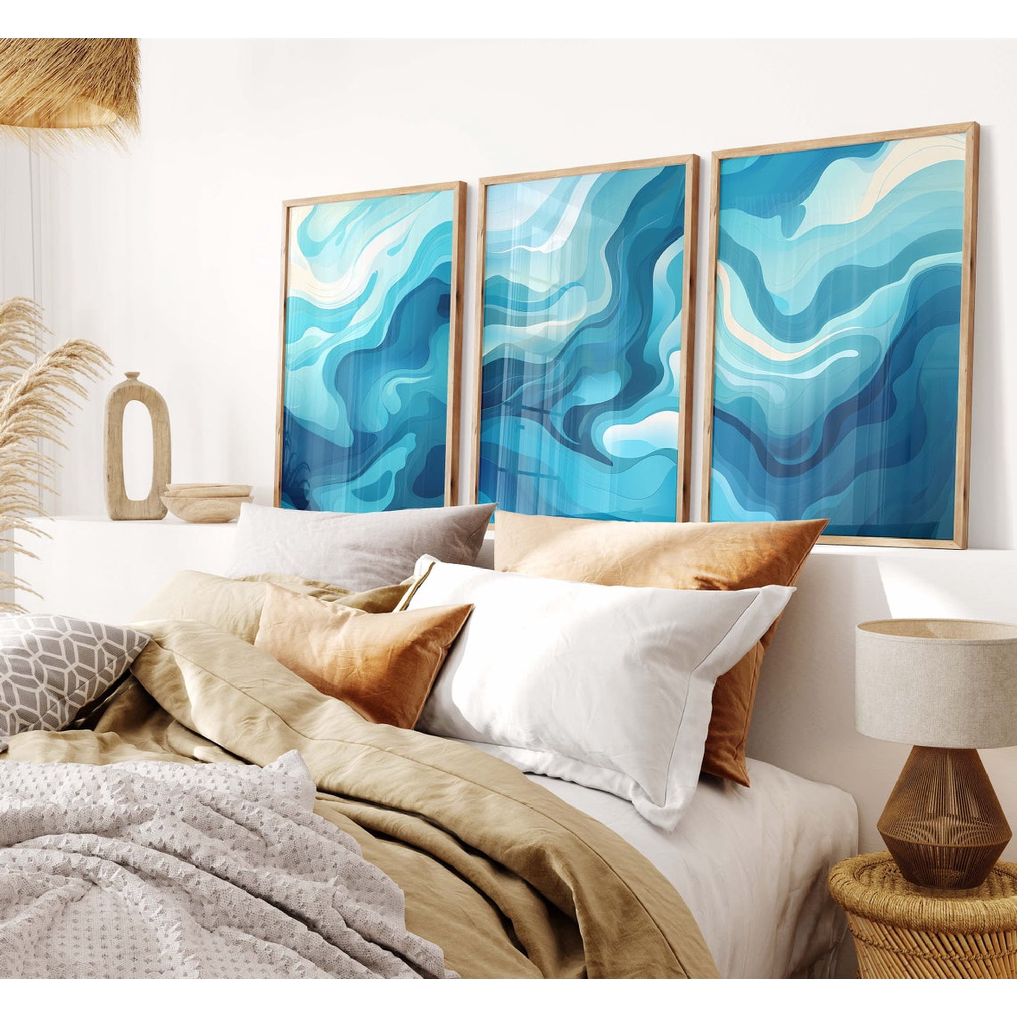 Set Of 3 Abstract Wall Art Prints Colorful Geometric Above Bed Minimalist Home And Office Decor