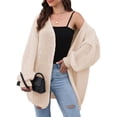 thumbnail image 2 of Women'S V-Neck Open Front Chunky Cardigan Lantern Long Sleeve Oversized Knit Outwear with Pocket Apricot One size, 2 of 9