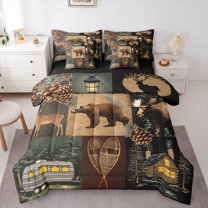 Castle Fairy Jungle Bear Deer Bedding Comforter Set,Happy Camping Full Bedding Set