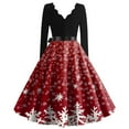 thumbnail image 4 of Women's Fashion Elegant Autumn and Winter Long Sleeve V-Neck Christmas Print Dress in Red XL for Holiday Parties and Casual Wear, Stylish Women's Seasonal Dress,Red,S, 4 of 4